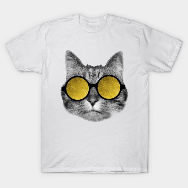 Rich cat wearing yellow sunglasses T-Shirt by Purrfect